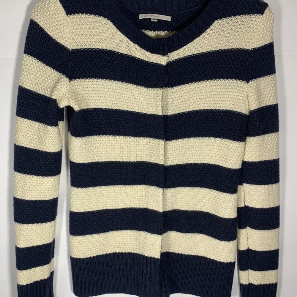 Gap Women’s Sz XS Blue & White Striped Cable Knit Cardigan Button Up Sweater